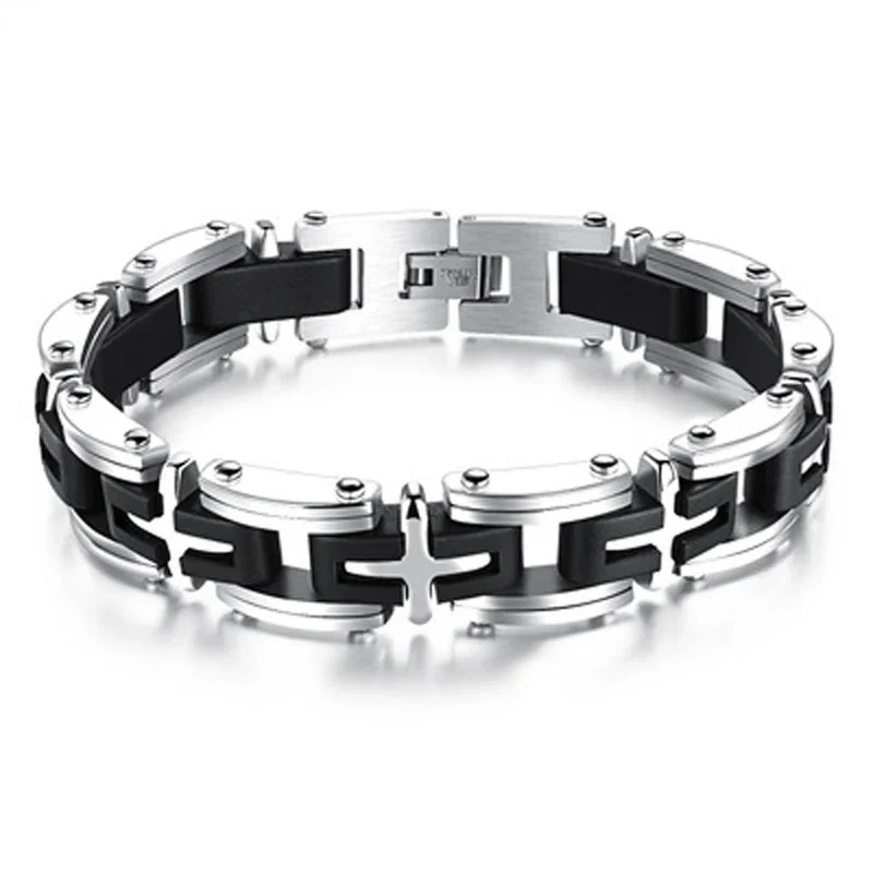 

Vintage Stainless Steel Cross Bracelets Men's Hip Hop Chain Bangle Religious Prayer Wishing Amulet Anniversary Party Jewelry