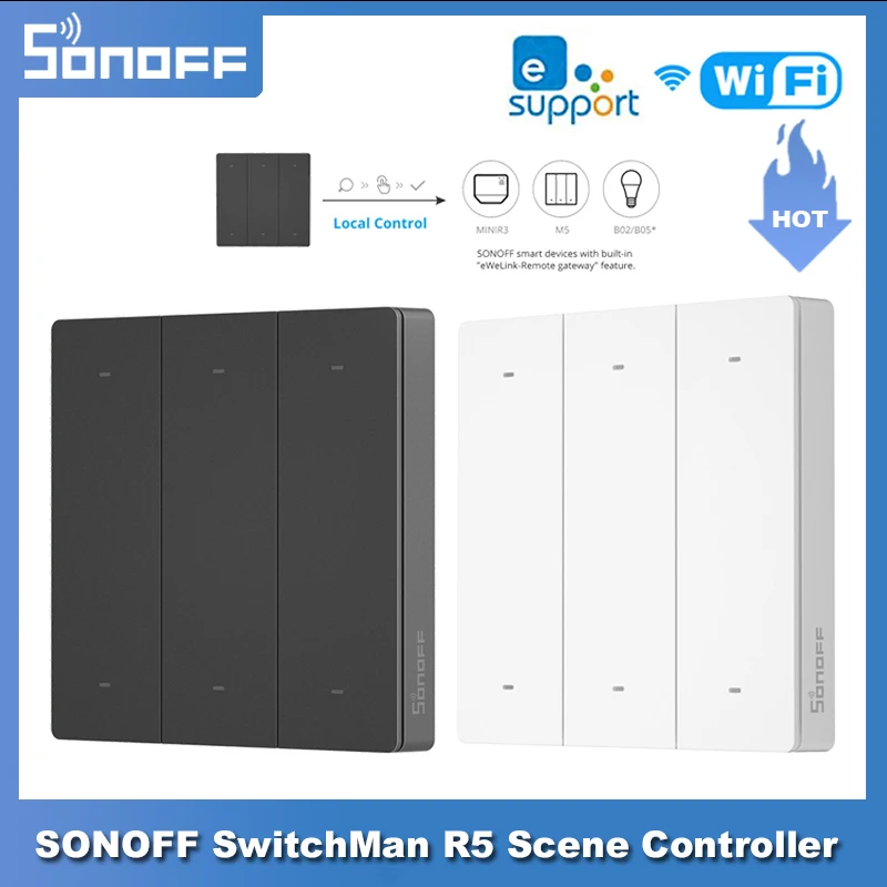 

SONOFF SwitchMan R5 Scene Controller 6-Key Free-Wiring Smart Home Via eWeLink Remote Control SONOFF M5 / MINIR3 Smart Switch