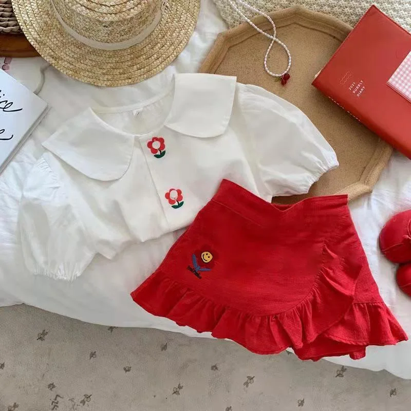 Fashion Baby Girl Cotton Embroidery Clothes Set Shirt+Skirt 2PCS Infant Toddler Child Clothing Set Summer Baby Clothes 1-10Y