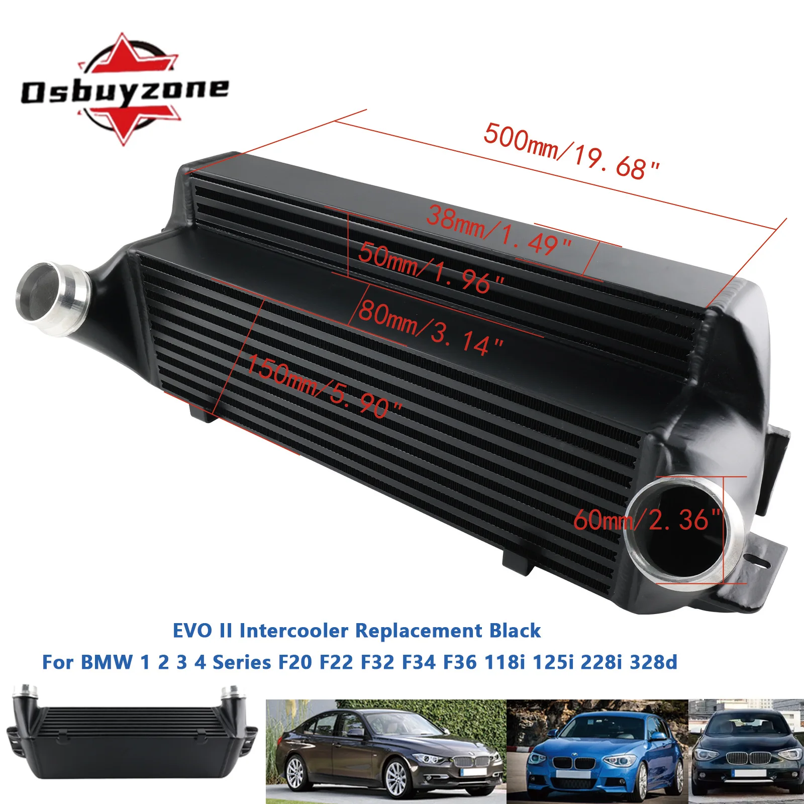 ชิ้นส่วนประสิทธิภาพสูง Intercooler EVO2 สําหรับ BMW 1/2/3/4 Series F20 F21 F22 F23 F30 F31 F34 F36 2012 + สีดํา