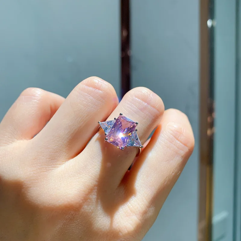 

Accessories Pink Diamond Yellow Diamond Ring for Women, Adjustable Rectangular Zircon Ring, Vintage Jewelry
