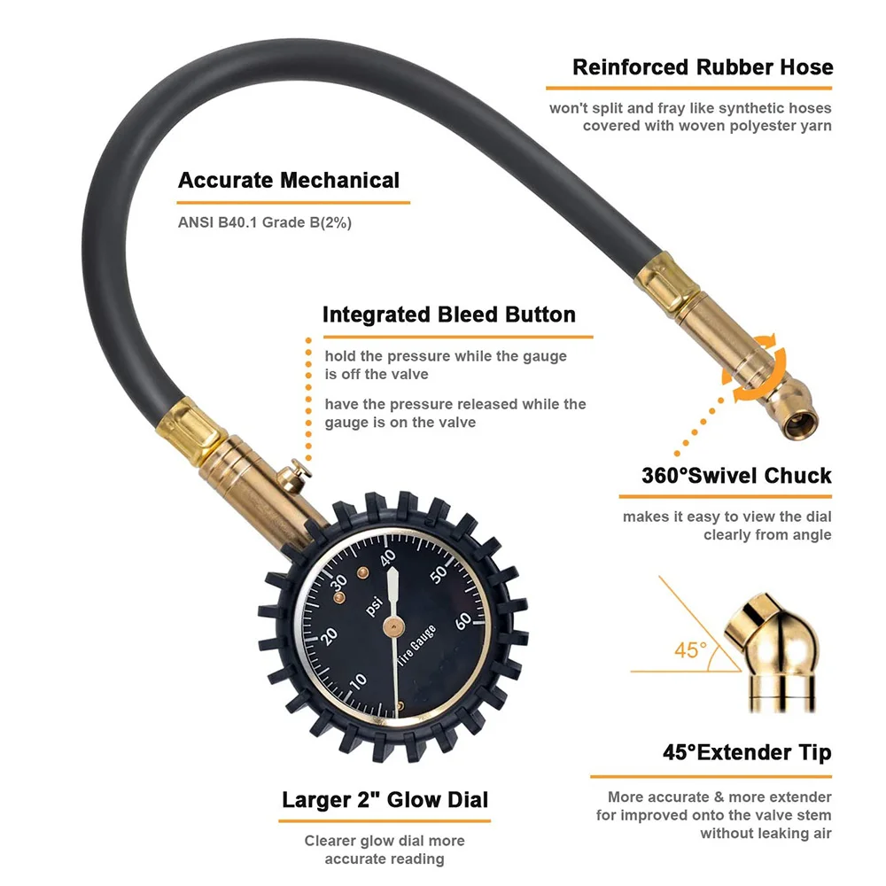 New Tire Rapid Deflator Pressure Gauge Tester Sensors Auto Inflation Monitoring with Special Chuck Accessories For Vehicles