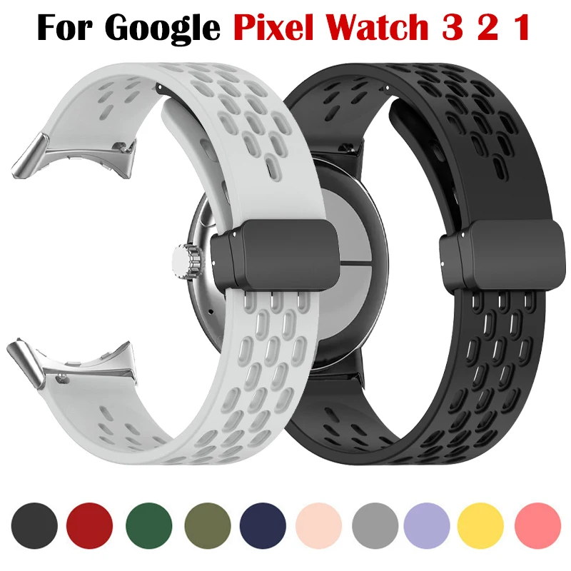 Malha respirável pulseira esportiva para google pixel watch 3 41mm 45mm pulseira de silicone magnético para google pixel watch 2 1 pulseira