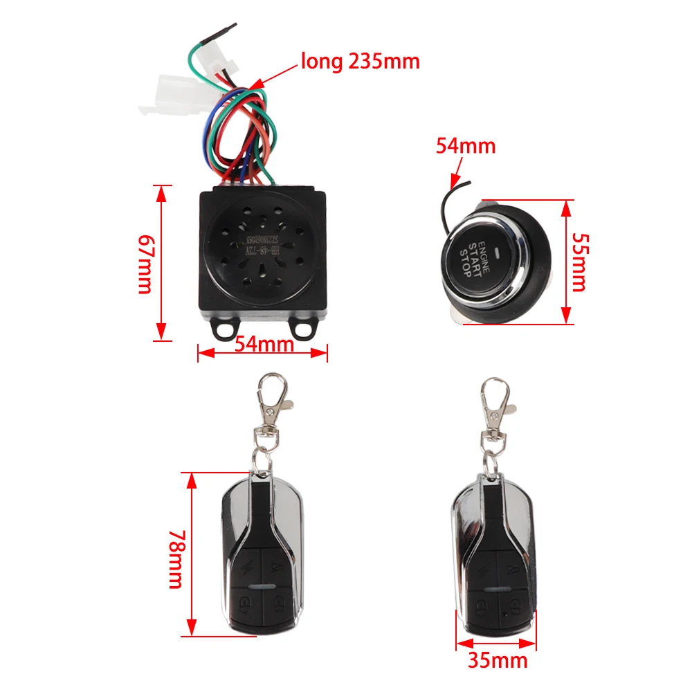 36V-72V Alarm 1-key Engine Start Stop Anti-theft Device Remote Control Lock Car Key For Electric Scooter Harley Citycoco