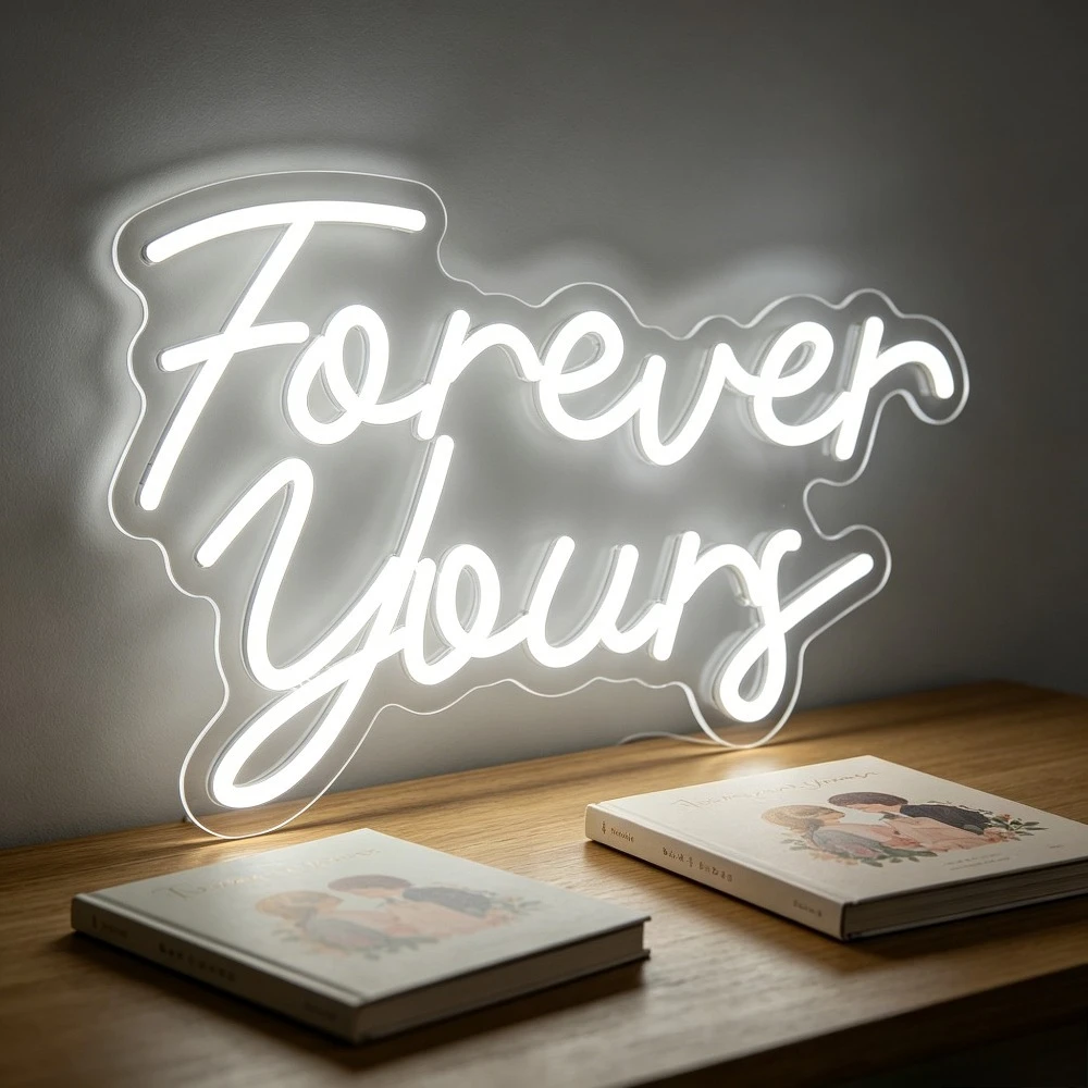 Forever Yours LED Neon Light USB Dimmable Hanging Wall Light Boho Wedding Bridal Shower Vanity Mirror Bedroom Anniversary Gift