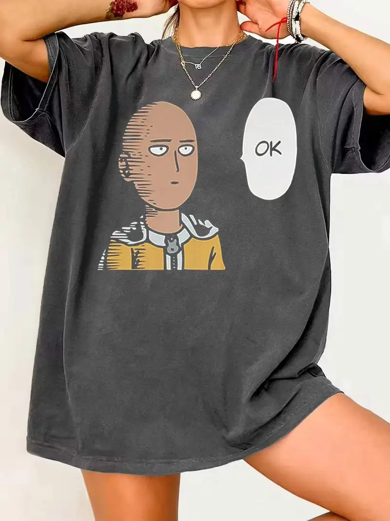 Streetwear Saitama One Punch Man Anime Manga Hero OK T-Shirt Men Women Fashion Short Sleeve Tee Cotton Oversized Loose Harajuku
