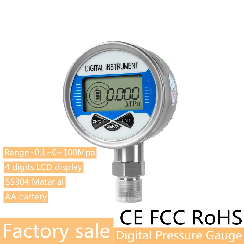 

0-100Mpa Csutomized LCD Digital Hydraulic Pressure Gauge 60mm SS304 Oil Fuel Water Pressure Meter 40Mpa 6Mpa 100Kpa 500Kpa