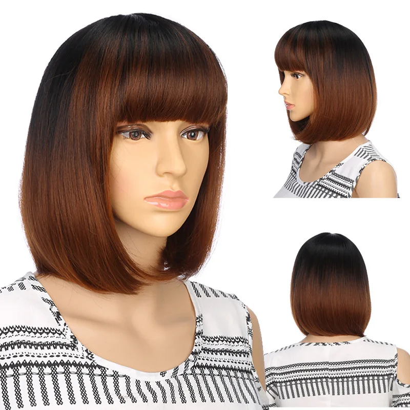 Short Straight Hair With Bangs Dyed Bobo Face-framing Short Straight Hair Wig Headpiece Medium-length Style