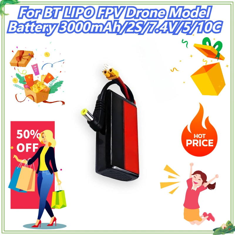 

For BT LIPO FPV Drone Model Battery 3000mAh/2S/7.4V/5/10C