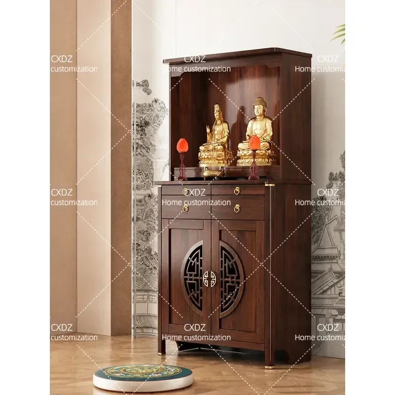 Solid Wood Buddhist Shrine Offering Table Household God of Wealth Incense Table Guanyin Buddha Statue Altar Cabinet