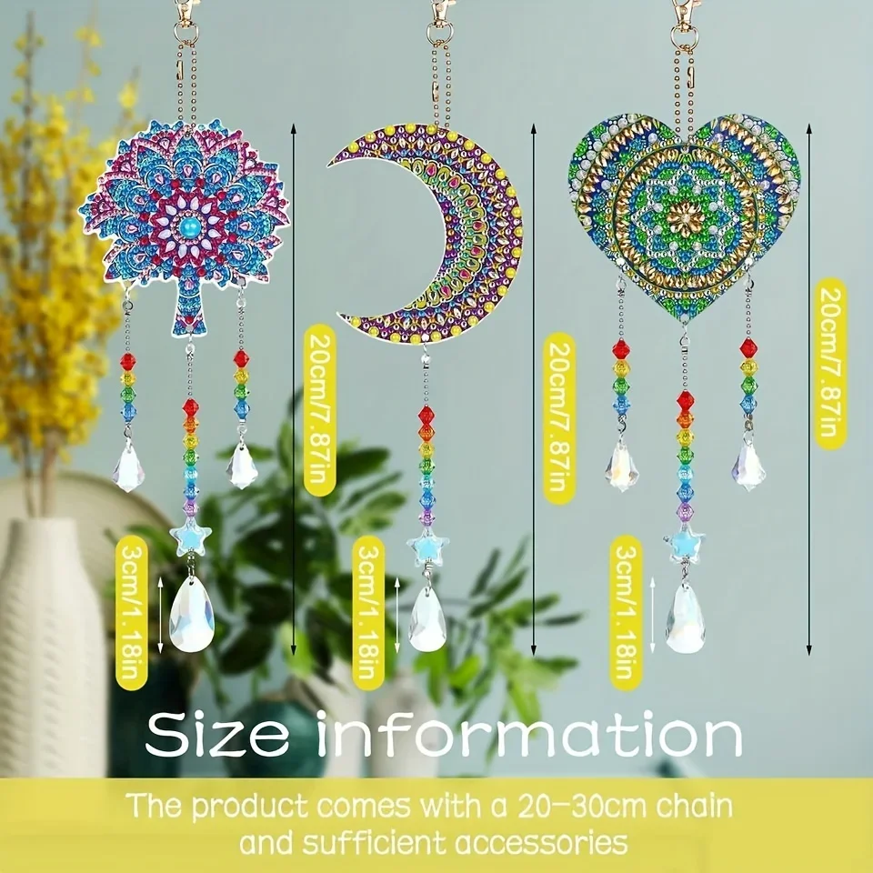 1set DIY Moon Sun Diamond Painting Wind Chime Set Bedroom Window Decorative Wall Hanging Handmade Gifts