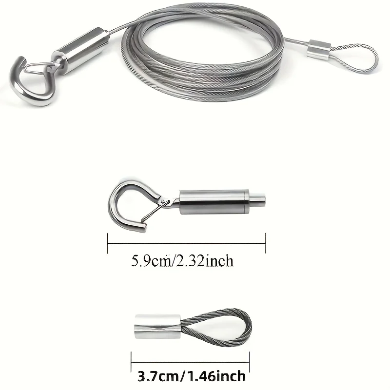 2Pcs 1.5m Stainless Steel Safety Cable, Heavy Duty Wire Rope with Hook for Hanging Lights, Fixtures & Outdoor Use image 5