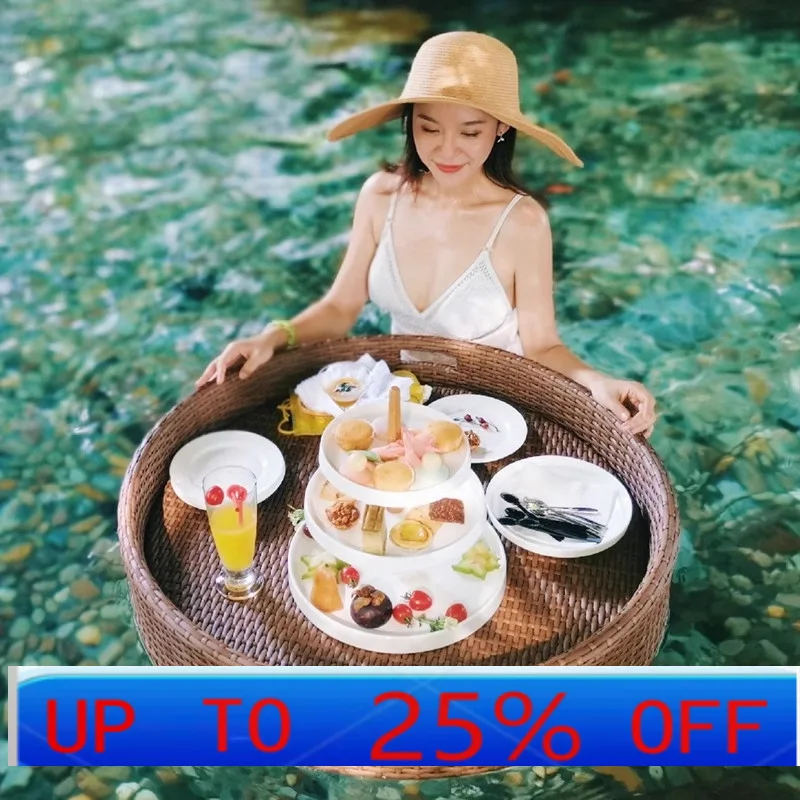 LMM rattan swimming pool floating tray water breakfast tray swimming pool plate
