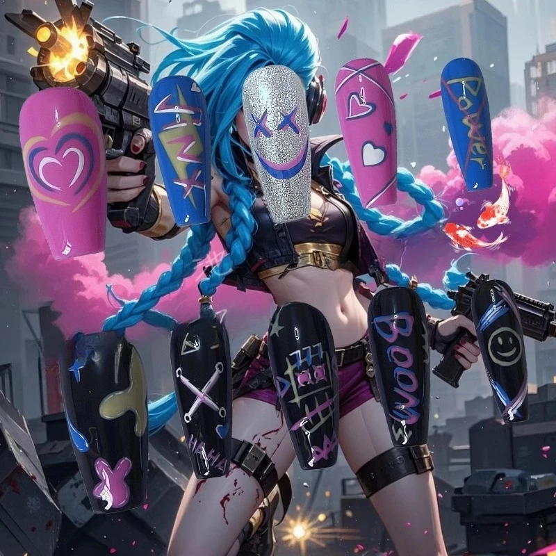 

Nail art hand-painted graffiti wearing armor pure handmade animation wearing armor