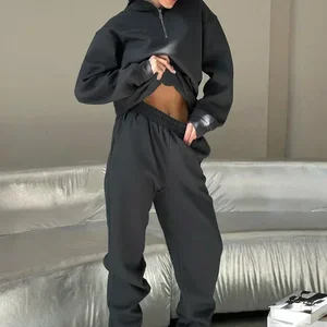 المرأة الخريف بدلة رياضية سستة قطن كبيرة الحجم أبيض عارضة قطعتين مجموعة الإناث الكلاسيكية السراويل الرياضية الدعاوى للنساء أفضل 12 بدلة رياضية للنساء عشاري مبيعات - رقم 6