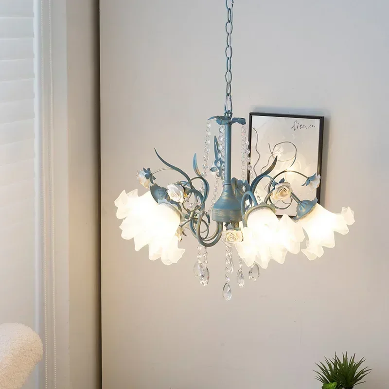 Modern Glass Flower Chandeliers Traditional Shop Villa Hanging Lamps  Living Room Bedroom Pendant Lights for Room Decor Lustre