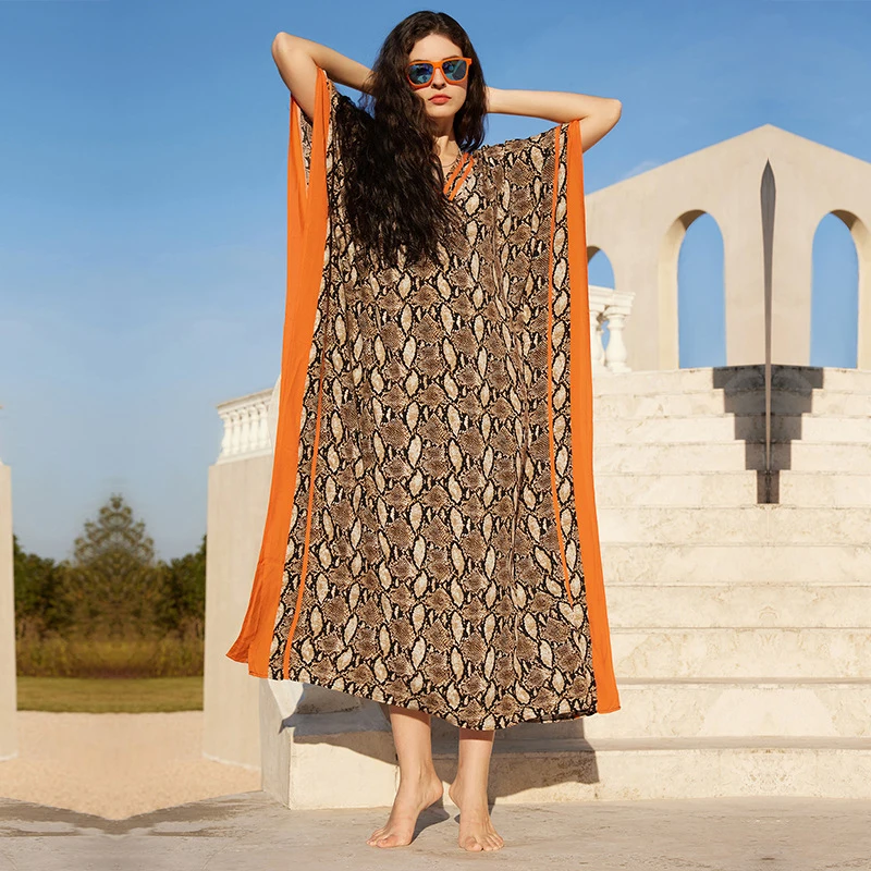 Women's Plus Size Beach Swimsuit Cover Up Long Dress Loose Fit Sun Protection Long Sleeve Bikini Outerwear for Summer Vacation
