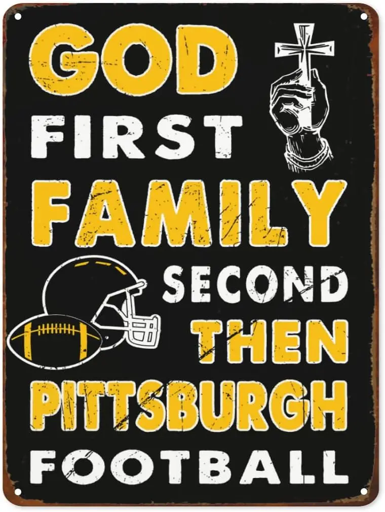 Retro Rugby Sports Poster Metal Sign God First Family Second Then Football Tin Sign American Football Poster Sign for Bar H sign