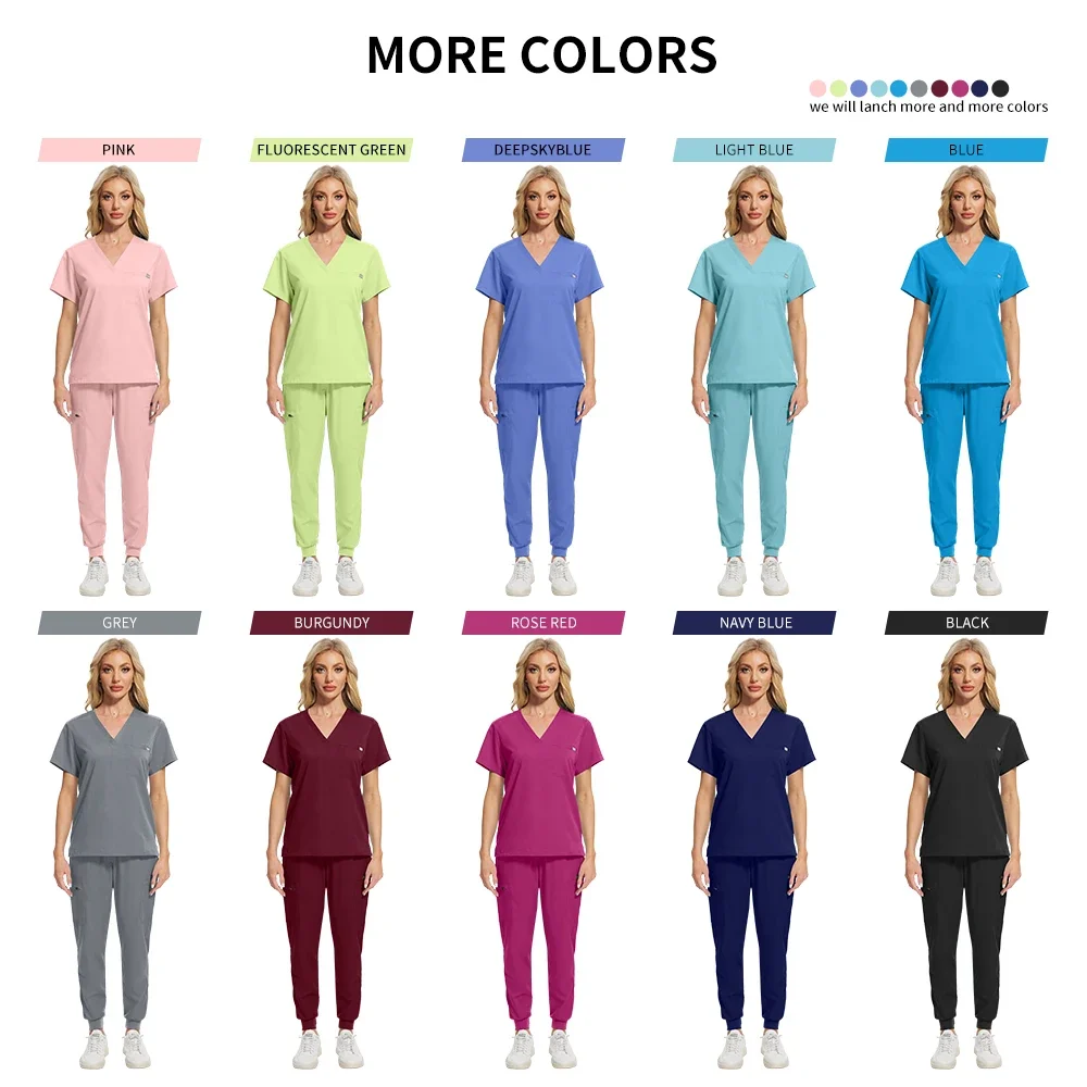 Solid Color Hospital Nurse Uniforms Women Scrub Jogger Sets Beauty Salon Overalls Dental Clinic Workwear Healthcare Nursing Suit