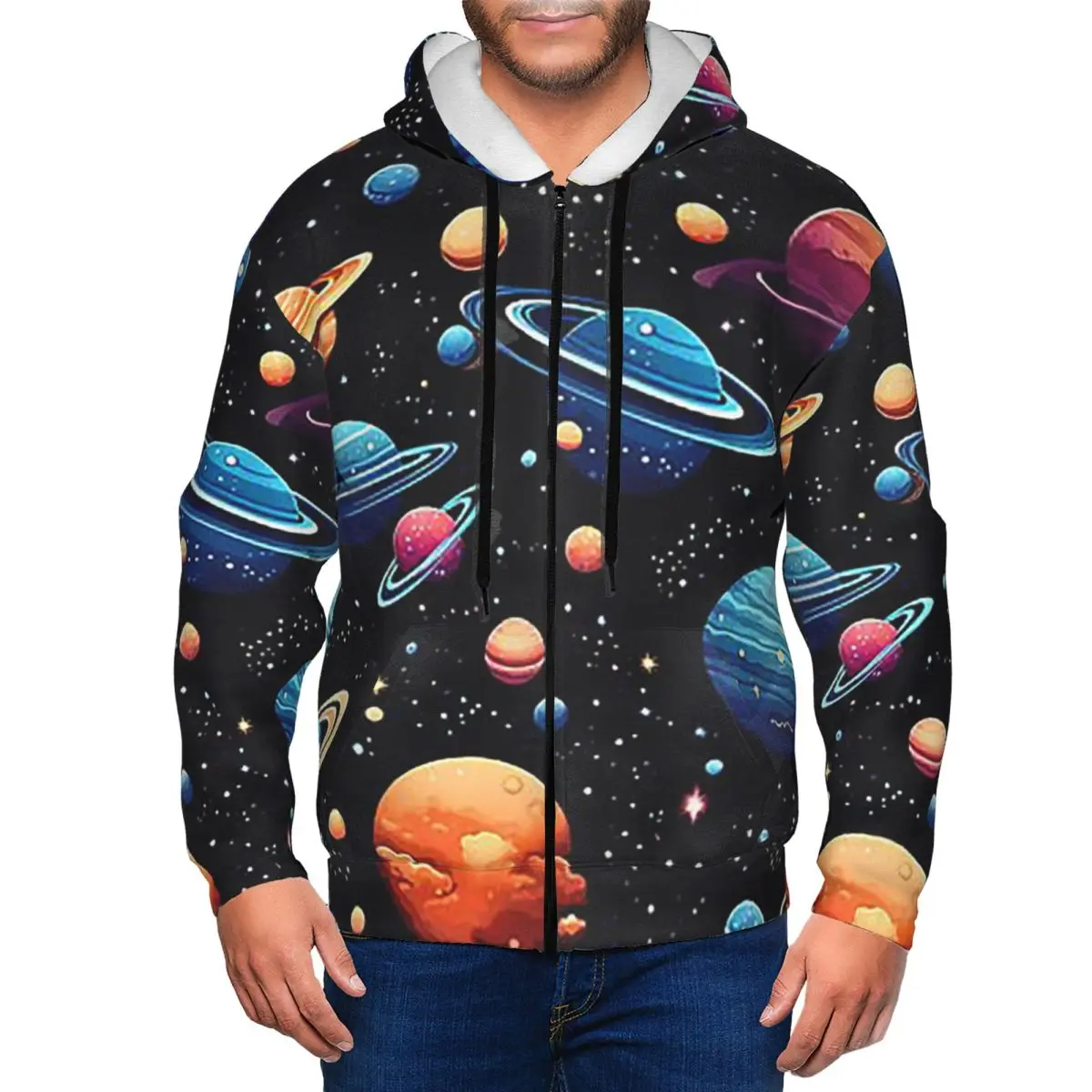 Solar System Space Planets Universe Zipper Hoodies Hip Hop Pullover Autumn Winter Men's Women's Sweatshirt Long Sleeve Tops