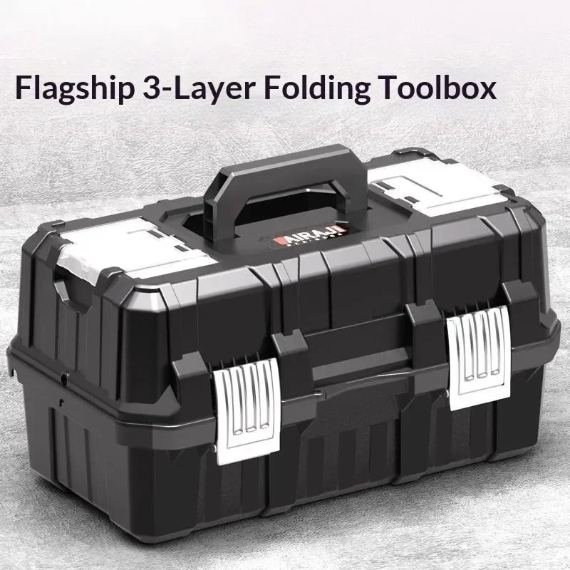 Heavy Duty 3 Tier Foldable Toolbox Portable Multipurpose Tool Chest for Home Car Electrician Hardware Organizer Storage Box