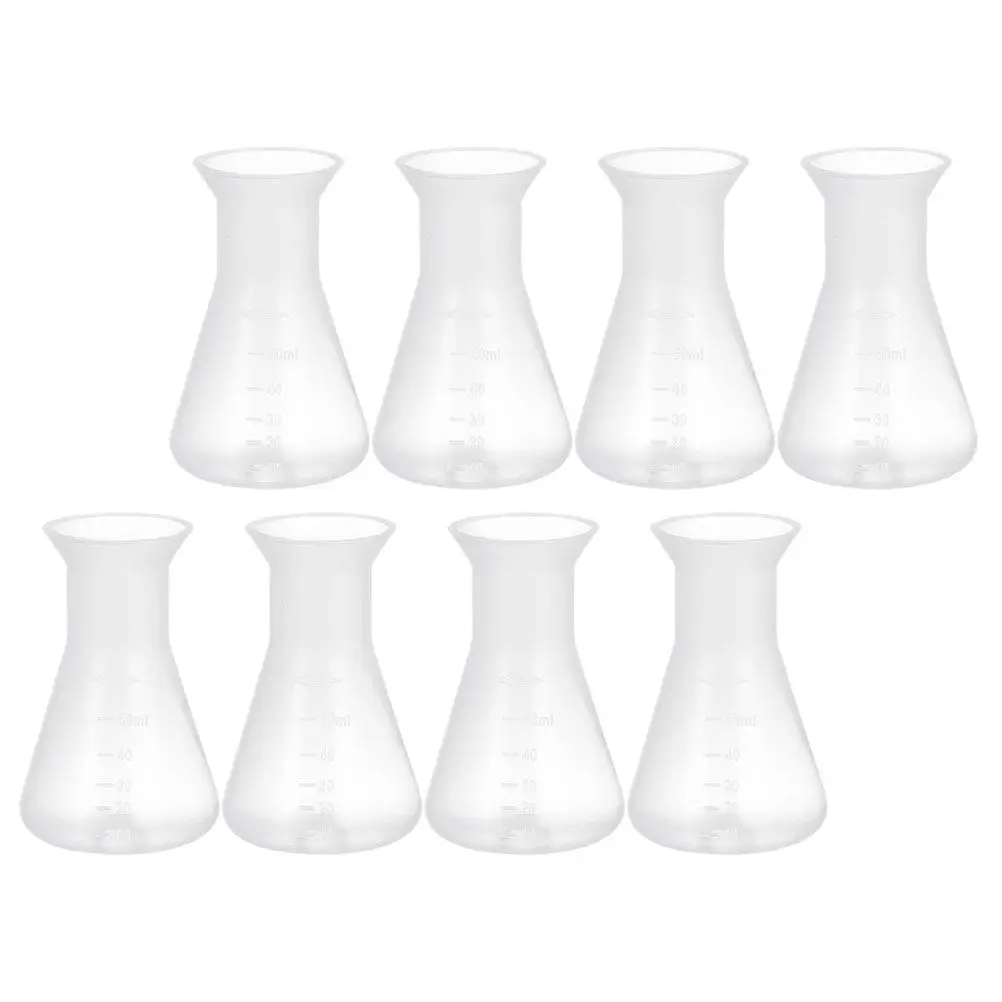 8Pcs Reusable Plastic Erlenmeyer Flask Conical Laboratory Flask with Precision Graduation for Chemical Experiment Mixing
