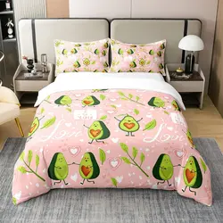 Set copripiumino frutta, simpatico cartone animato Avocado Decor Set biancheria da letto 3 pezzi con 2 federe, Queen King Full Size, Paprika verde