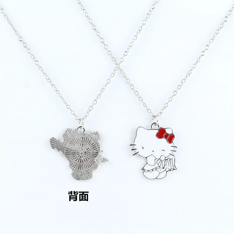 Sanrio Hello Kitty Necklace Cartoon Kawaii Figure Black and White KT Cat Alloy Girls Boys Pendant Accessories Niche Design Gifts