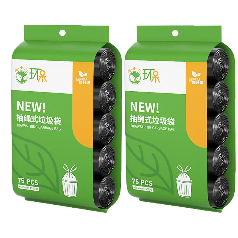 Drawstring Garbage Bags Thickened Kitchen Trash Liners Black Plastic Waste Bags Household Office Rubbish Sacks