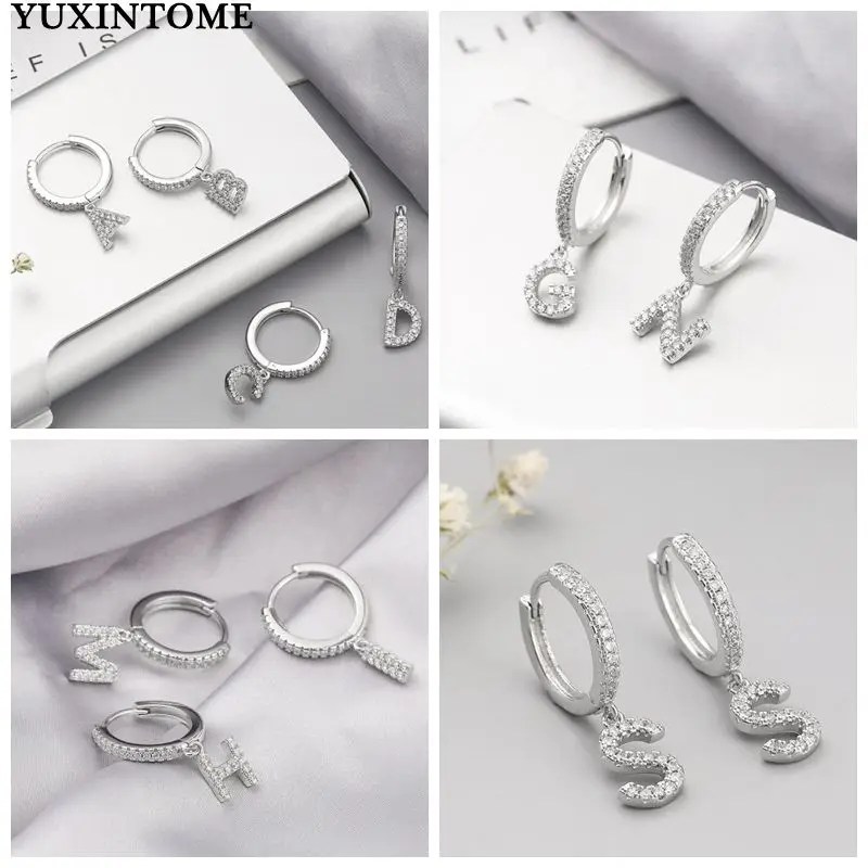 Fine 925 Sterling Silver Ear Needle 26 inglese lettera orecchini pendenti moda orecchini a cerchio per le donne tendenza orecchio fibbia gioielli