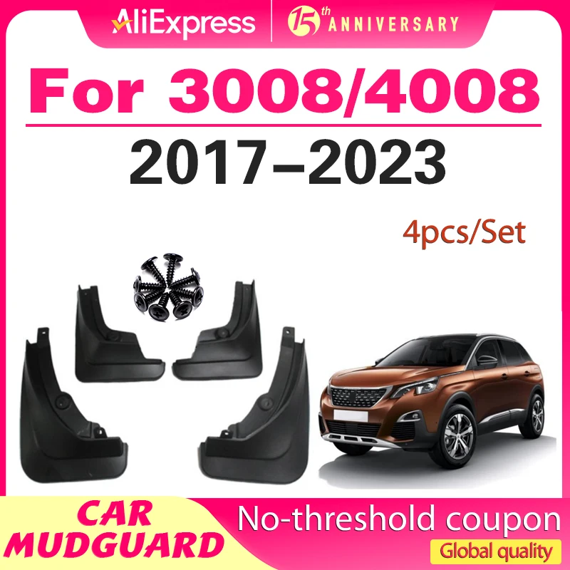 

Mud Flaps For Peugeot 3008 / 4008 Mk2 GT 2017-2023 2018 2019 2020 Mudflaps Mudguards Splash Guards Fender 4Pcs Front Rear Molded