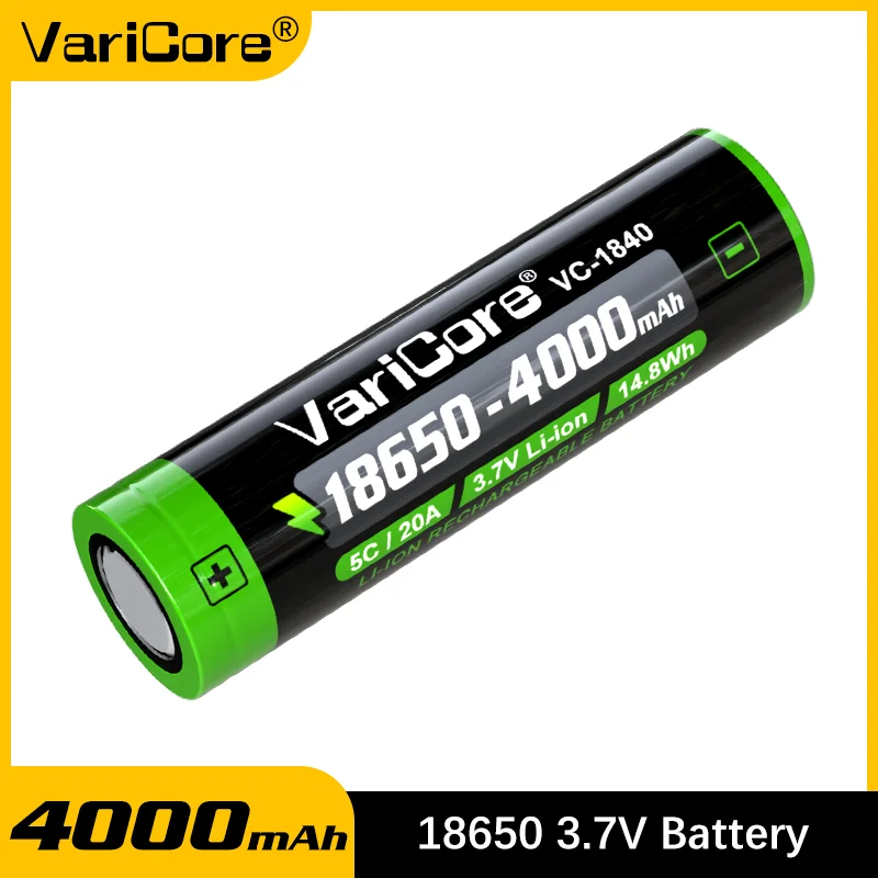 

VariCore VC-1840 18650 Battery 3.7V 40000mAh High Capacity Rechargeable Li-ion Protected Battery for Flashlight Vape Power Tools