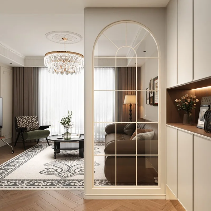 Cream style wrought iron glass screen living room French vintage partition false window creative arch entrance shield decoration