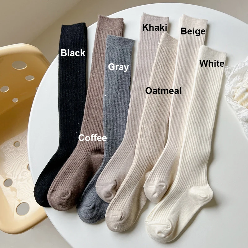 Women Long Socks Cashmere Women Boot Solid Wool Thigh Stocking Skinny Casual Cotton Over Knee-High Fluffy Female Long Knee Sock