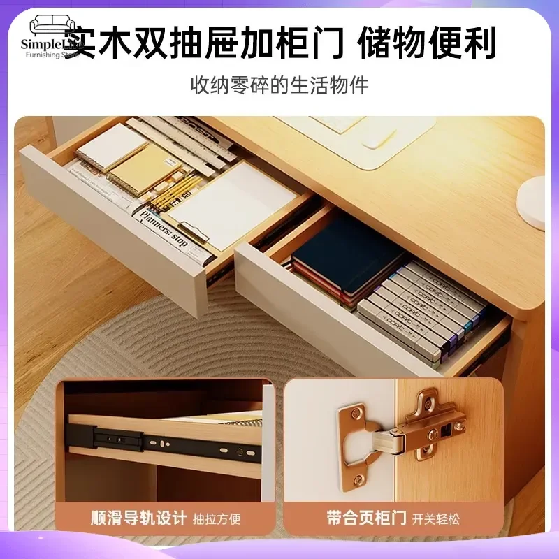 Solid Wood Computer Desk with Bookshelf Integrated Study Table for Students Adults Home Office Bedroom Writing Desk Childrens