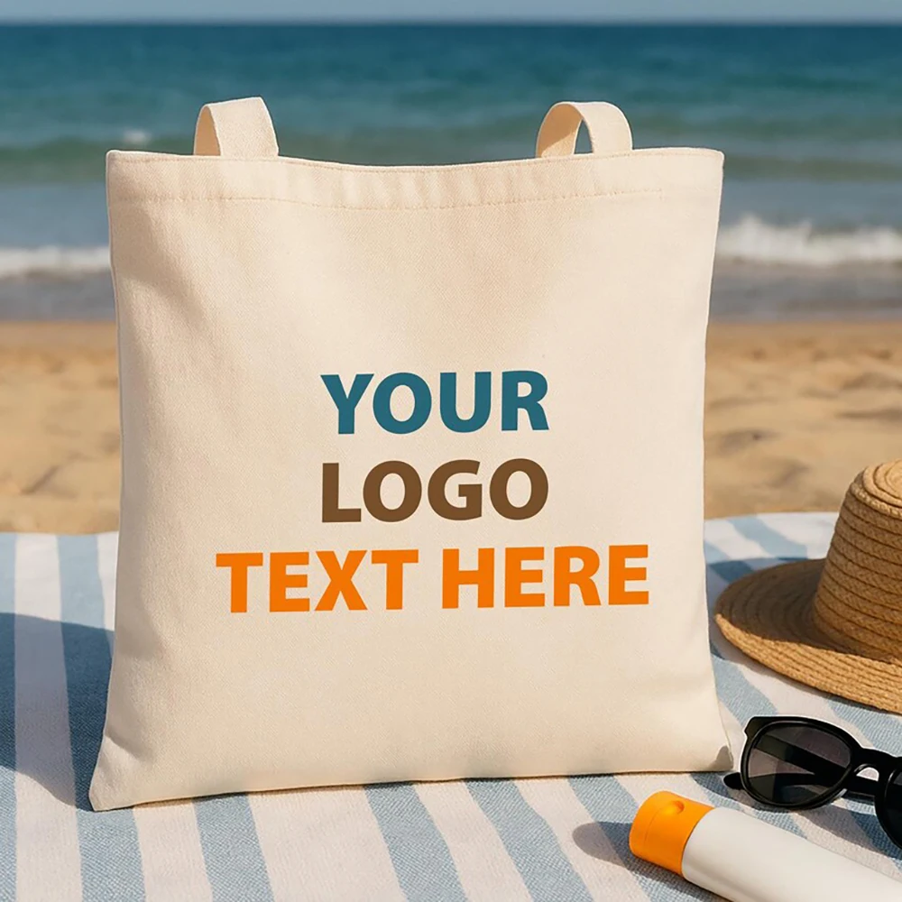 Personalized Custom Logo Text Canvas Tote Bag Reusable Grocery Shopping Bag Custom Print Shoulder Handbag Beach Bag,Christmas.