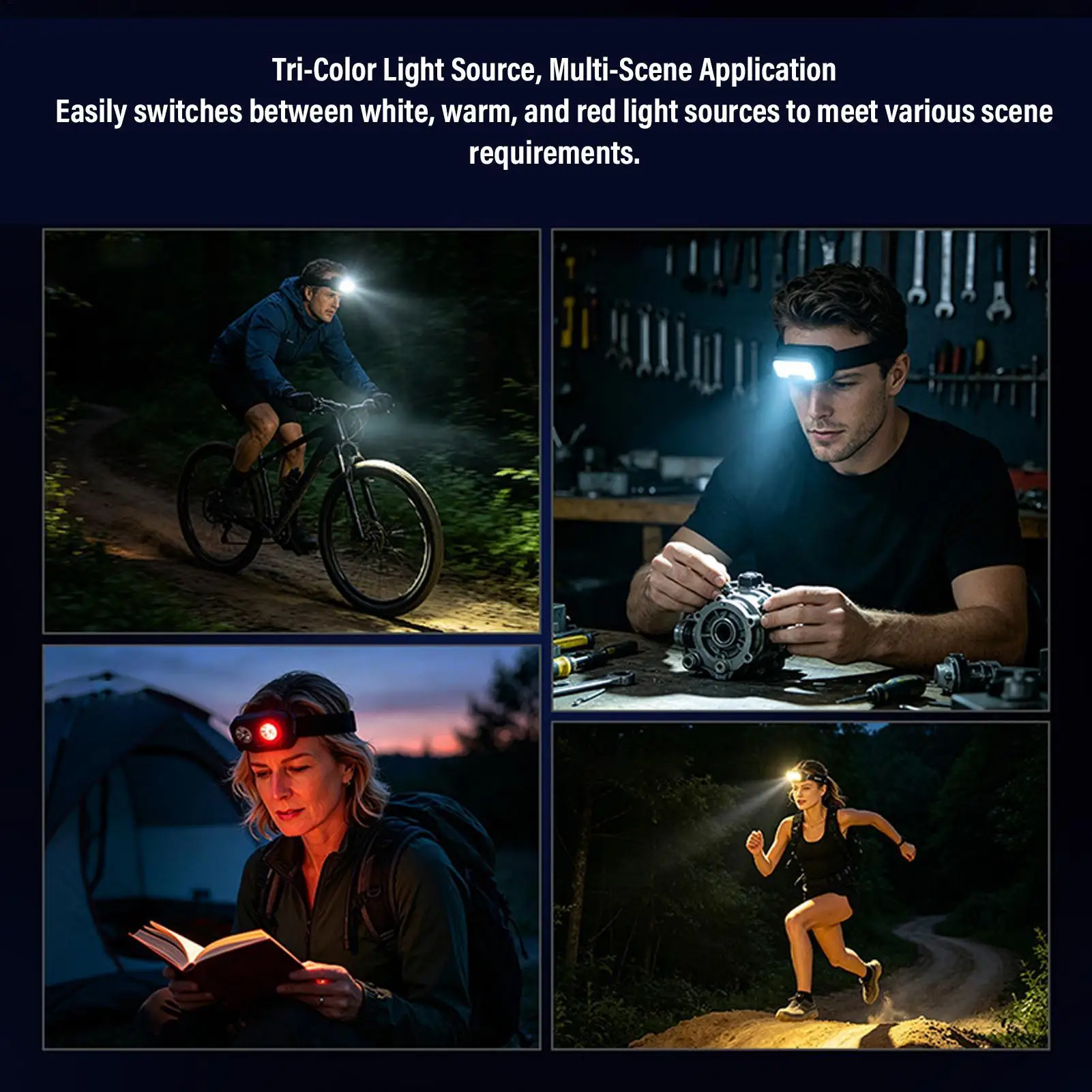 

Head Lamp 14 Modes Rechargeable Gear LED Flashlight 900 Lumen Waterproof Head Light For Camping Hiking Fishing Walking Night