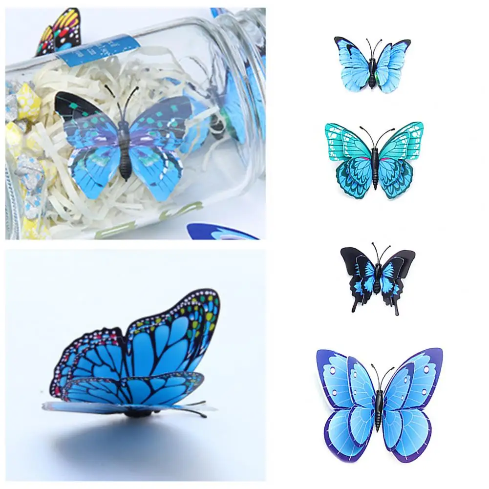 12 Pcs Fridge Magnets Butterfly Vibrant Color Double-layered Butterfly Wall Stickers Art Deco Crafts For Home Party Decorations