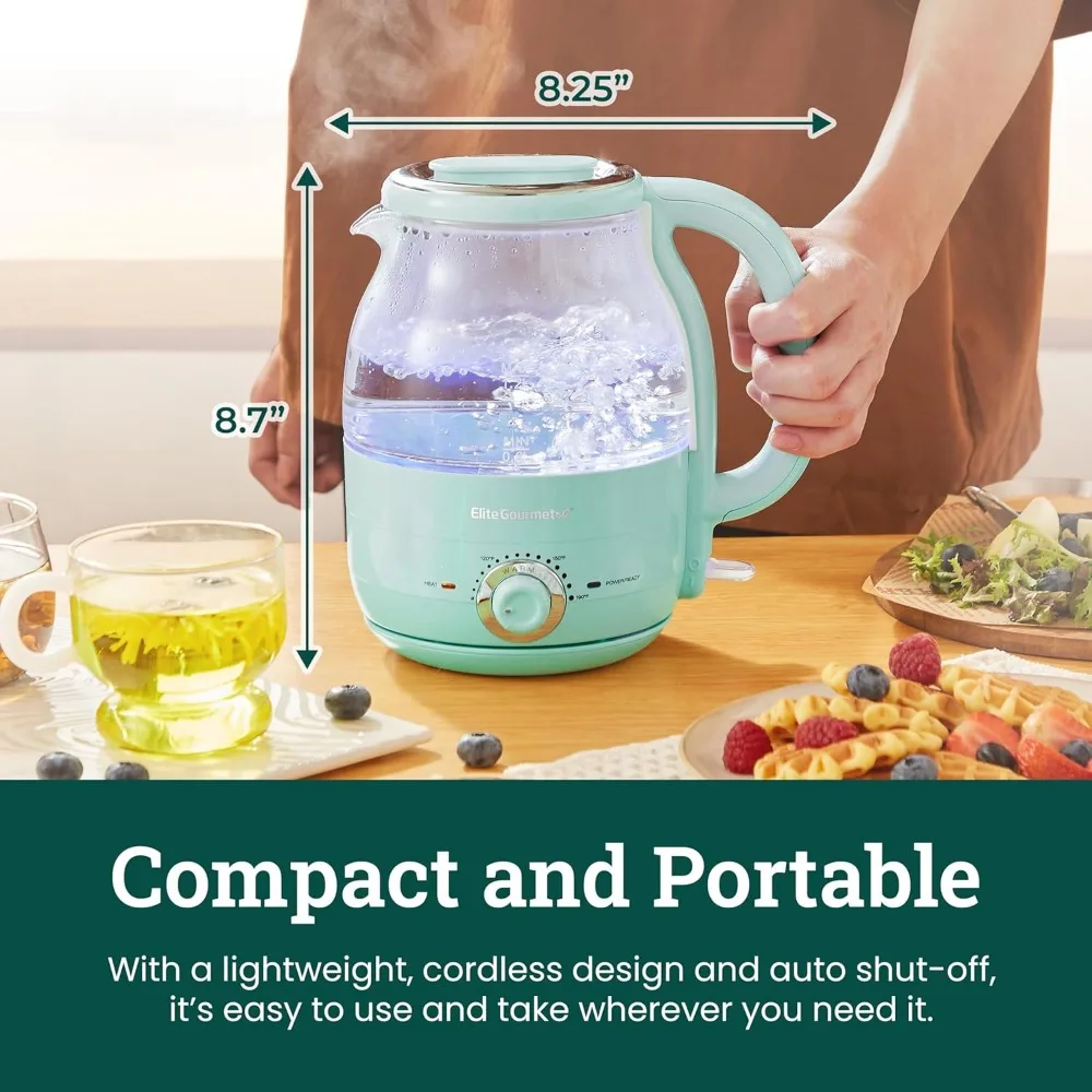 1.2L Electric BPAFree 1200W Glass Kettle,Temperature Dial Keep Warm Function,Blue LED Interior,Auto Shut-Off Function,Quick Boil