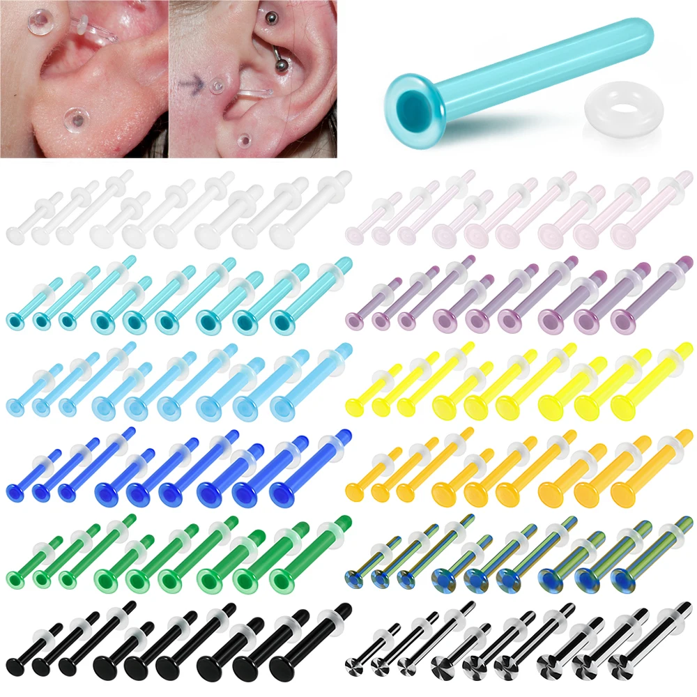 1/2/20 piezas Piercing de cristal Pyrex colorido Labret recto FlatBack nariz labio vientre anillo cartílago de la oreja lóbulo Piercing joyería