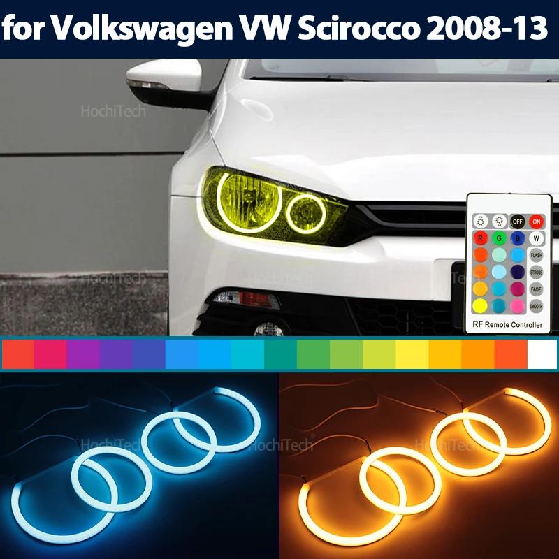 16 Colors Ultra Bright RGB Cotton Angel Eyes Kit Ring Remote Control for Volkswagen VW Scirocco Non Projector 2008-2013