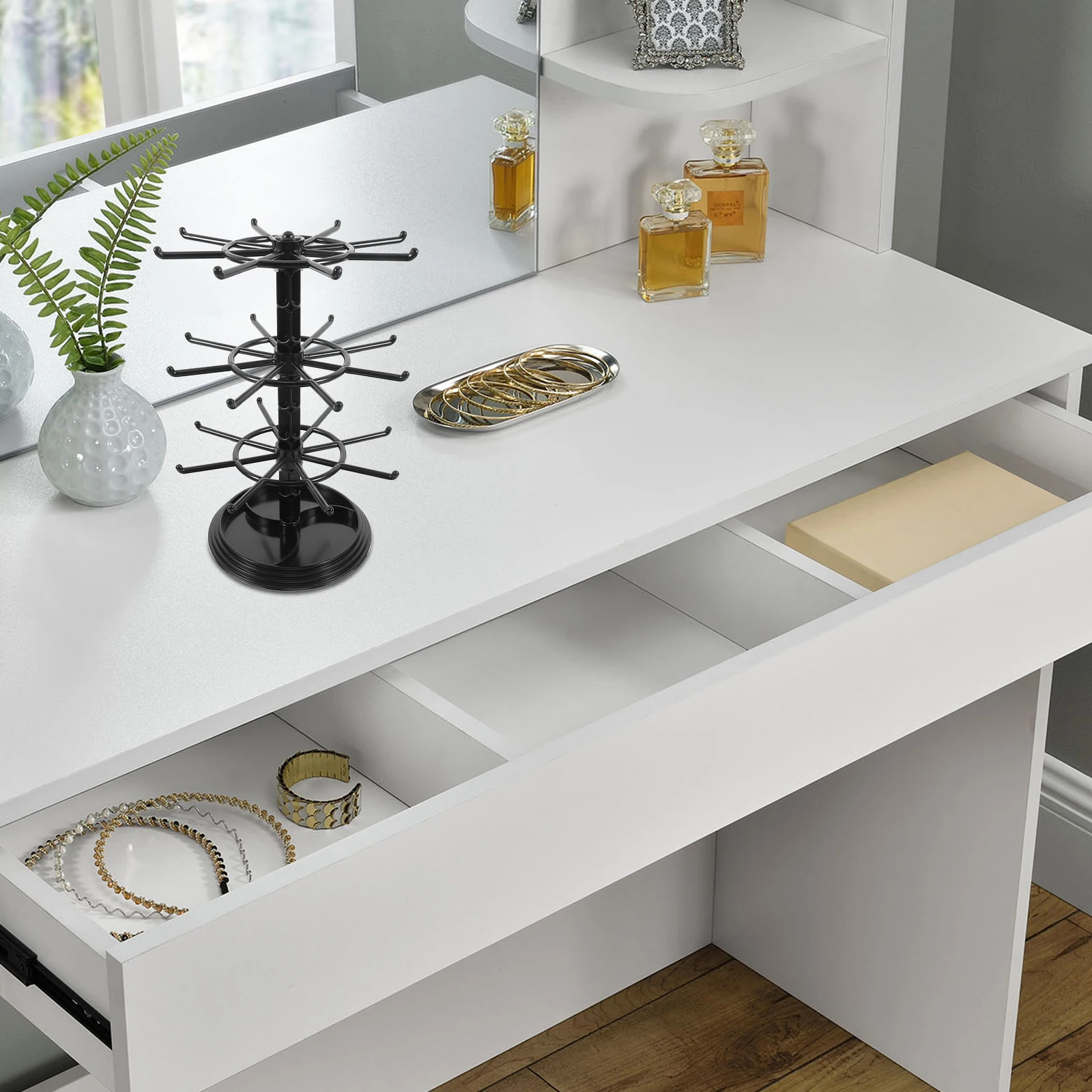 

Multifunctional Keychain Hanger Rotating Jewelry Display Stand ganizer Necklace Earrings Bracelets Compact Storage Solution