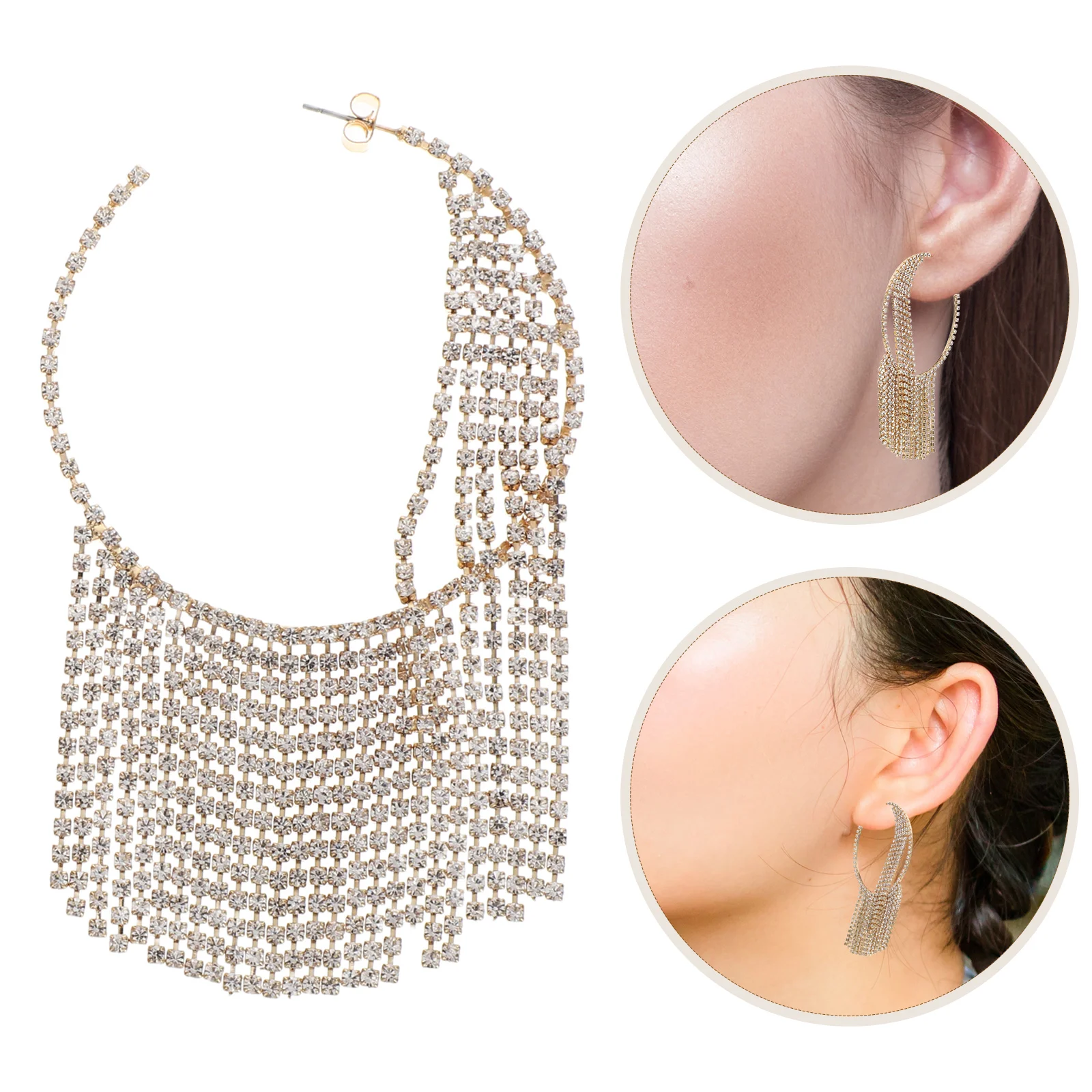 

1Pair Rhinestone Tassel Hoop Earrings Sparkly Round Crystal Dangle Drop Earrings for Wedding Bridal Party Wedding Jewelry