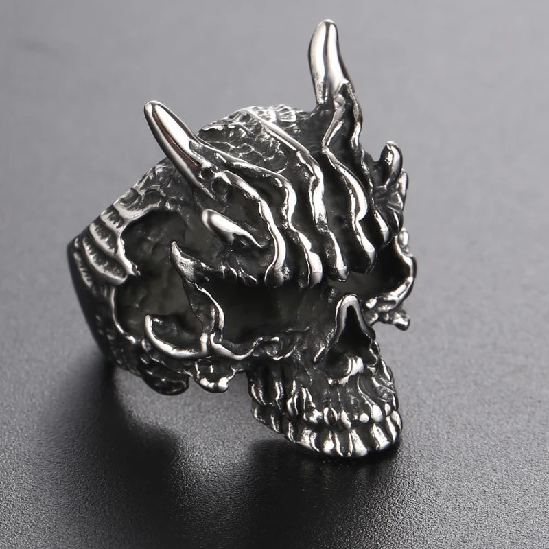 Vintage Gothic Black Dragon Skull Ring For Men Stainless Steel Punk Male Heavy Metal Rings Fashion Biker Jewelry Gift Wholesale