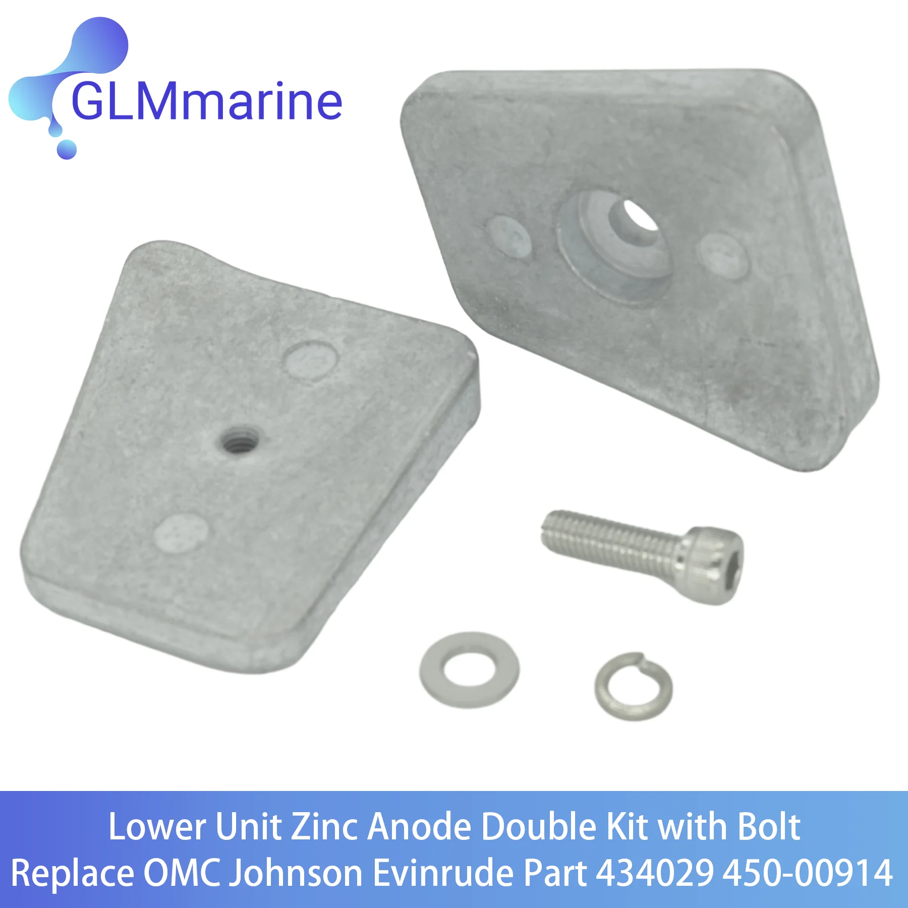 450-00914 NEW Lower Unit Zinc Anode Double Plate with Bolt 5007582 for OMC Johnson Evinrude BRP 20-35 HP Outboard Engine 434029