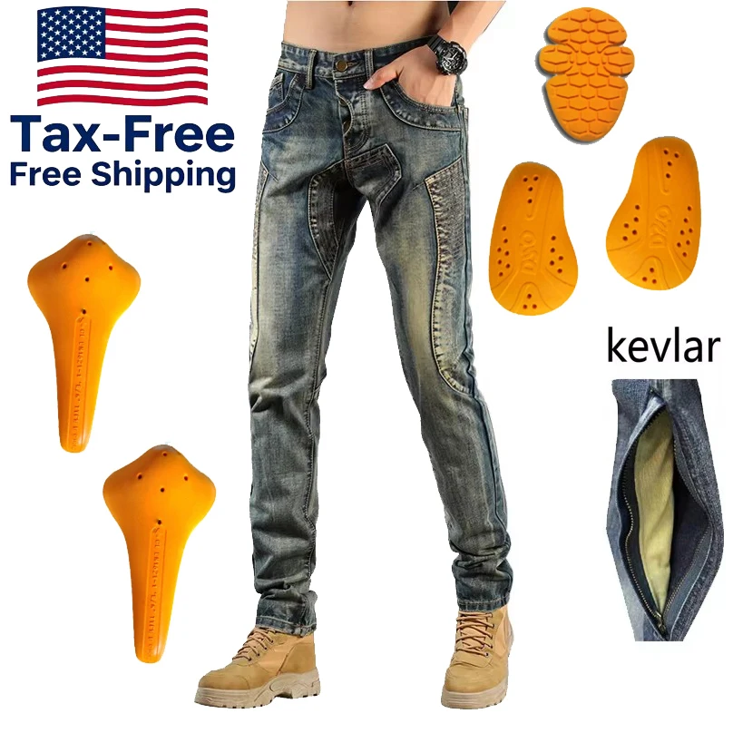 

Kevlar Motorcycle Jeans Men Blue Black Retro Scooter Riding Pants Protection Racing Sports Autocycle Korea