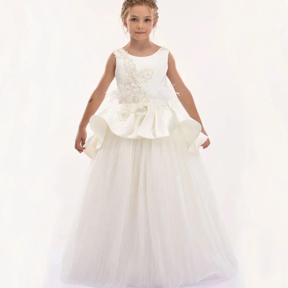White Ball Gown For Girl Dress  Kid Wedding Birthday Elegant Appliques Beading Red First Communion Party 2025