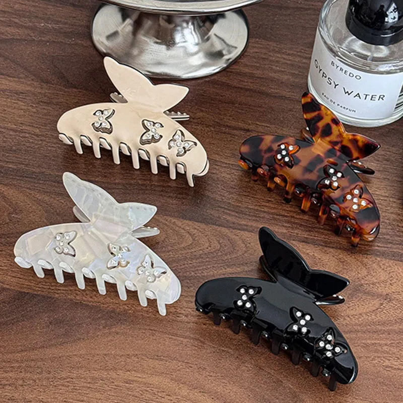 

Elegant Temperament 8.7CM New Design Butterfly Hair Claw Retro Simple Acetate Rhinestones Large Shark Clip Hair Accessorye