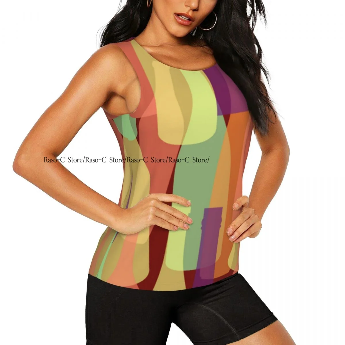 Women Sport tank Tops Loose Yoga Tops Quick Dry Workout Sport Tops Colorful Wine Bottles Yoga Shirt