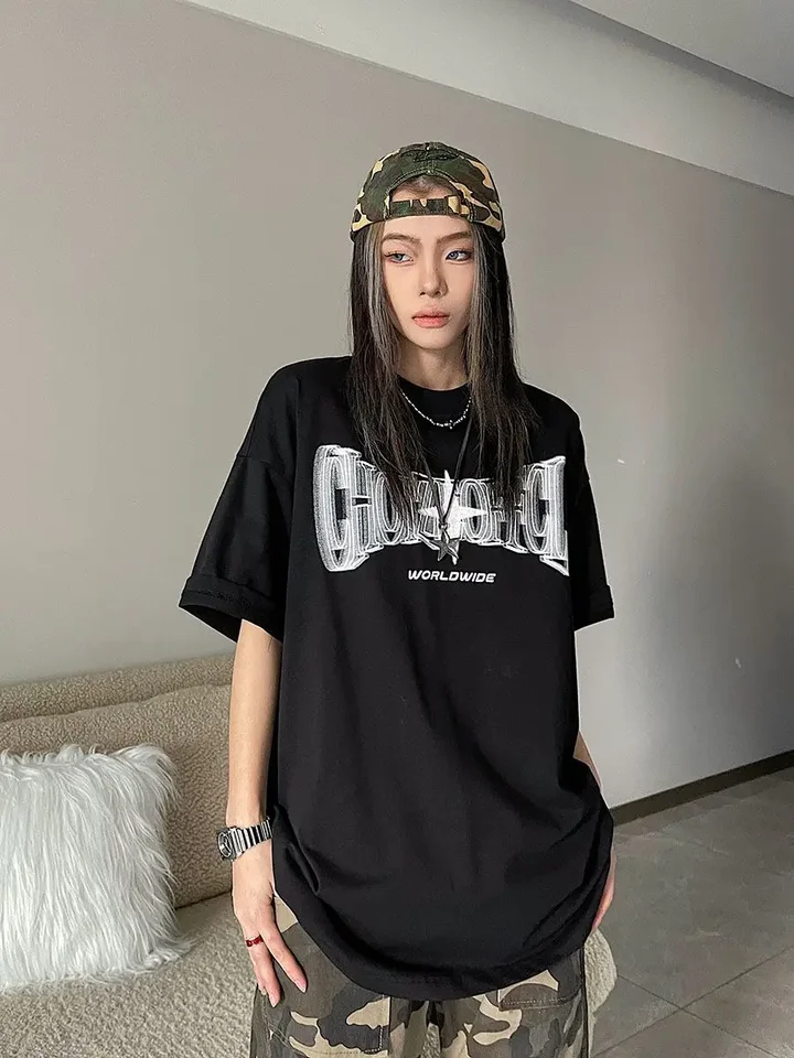Oversized y2k vintage carta estrela impressão t camisas tendência
